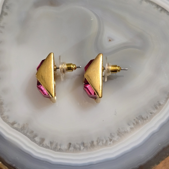 Swarovski Pink Double Emerald Cut Post Back Vintage Earrings - Picture 6 of 11